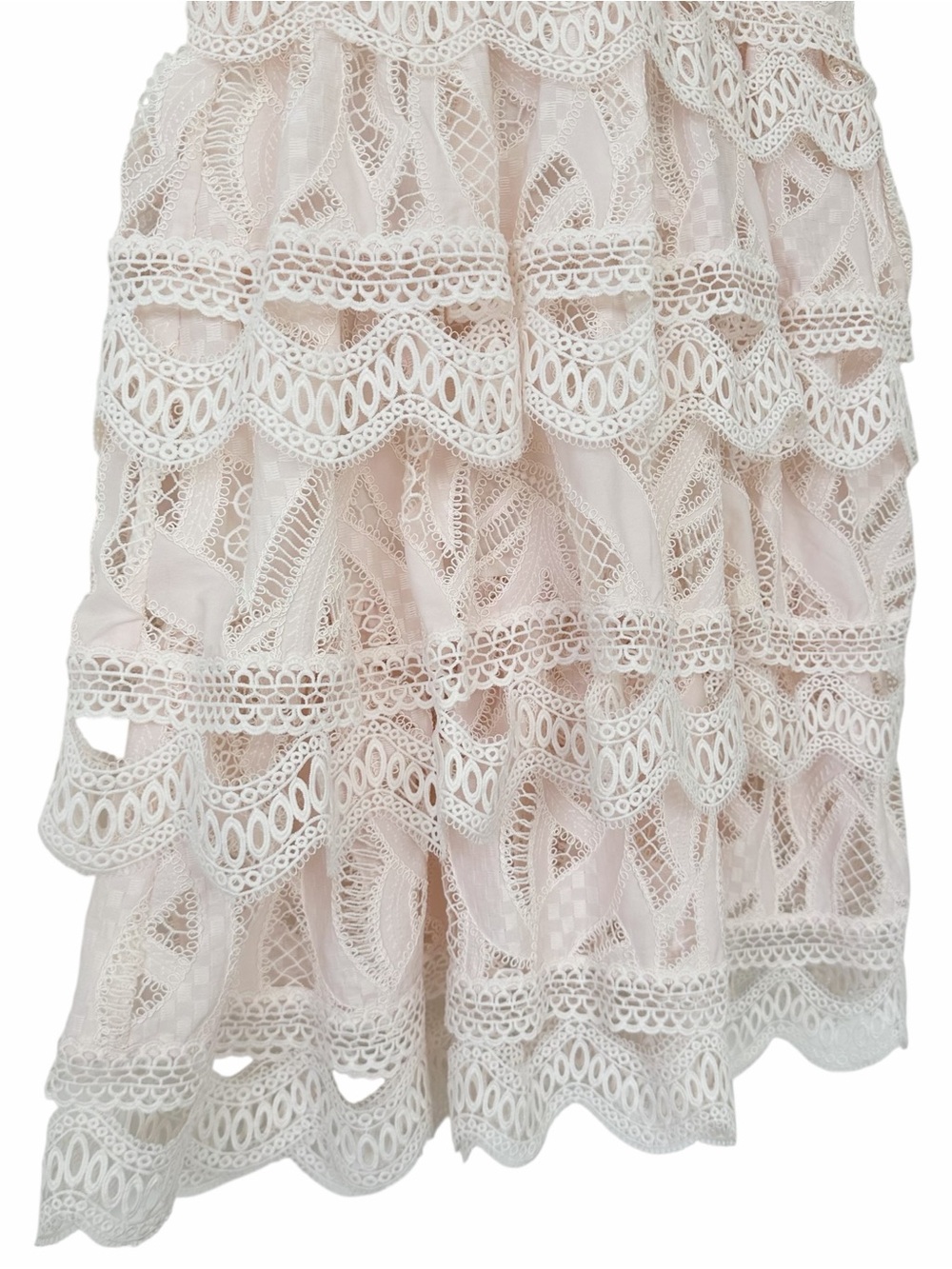 NWOT PatBo Aura Lace Flutter White Light Pink Bridal Midi Dress Size 0 - Picture 7 of 13